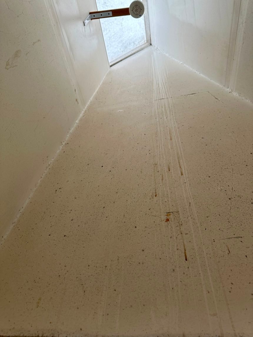 Skylight shaft walls spotted with mould before remediation