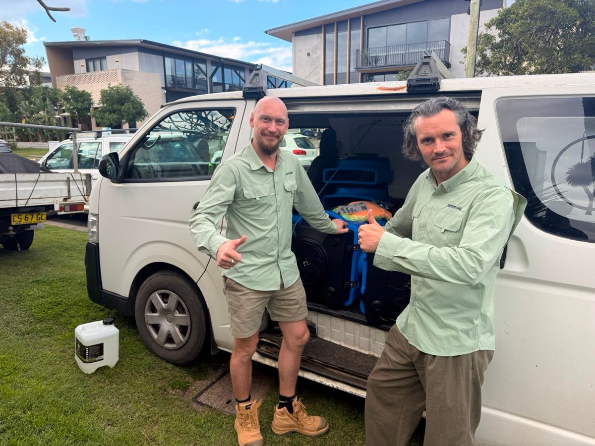 Beau and Allar of Unmould with the equipment van at a job in Northern NSW